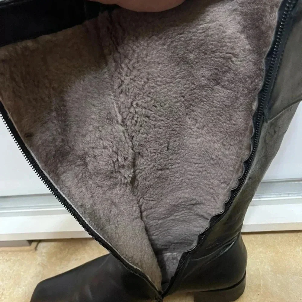 Massimo Santini Pre-owned US 7.5 EU 38 Leather  Boots Sheepskin Fur  Black Italy